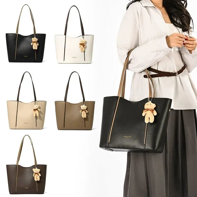 Tas Selempang Wanita Bahan PU Sintetis Polos Warna Hitam Bentuk Kotak Tali Lebar Pilihan