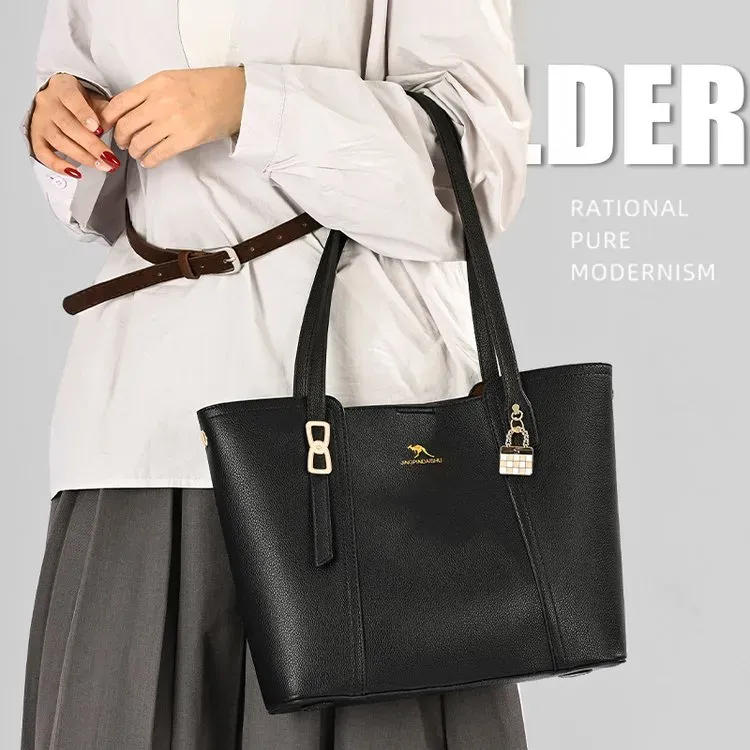 Tas Selempang Wanita Bahan PU Sintetis Polos Warna Hitam Bentuk Kotak Tali Lebar Pilihan