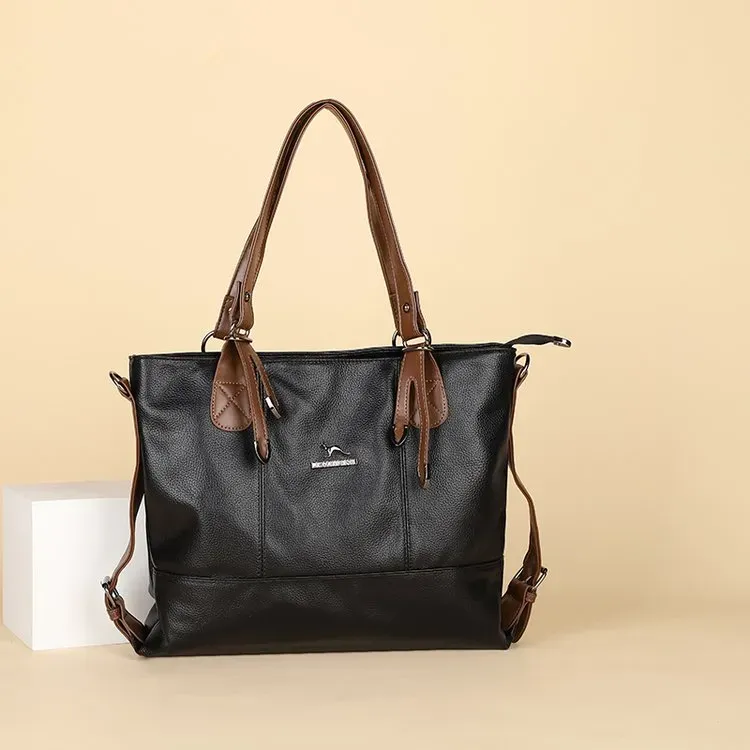 Tas Selempang Wanita Bahan PU Sintetis Polos Warna Hitam Bentuk Kotak Tali Lebar Pilihan