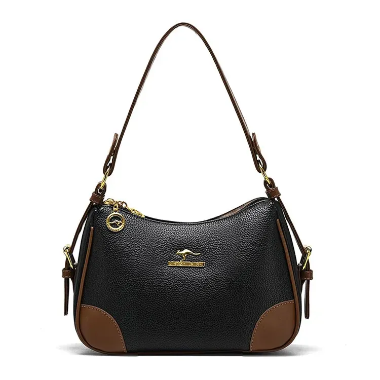 Tas Selempang Wanita Bahan PU Sintetis Polos Warna Hitam Bentuk Kotak Tali Lebar Pilihan