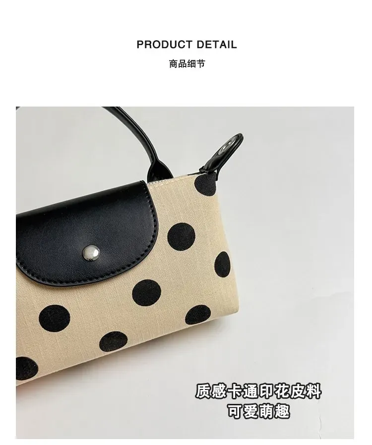 Tas Selempang Wanita Bahan PU Sintetis Motif Polkadot Bentuk Kotak Tali Panjang Model Flap