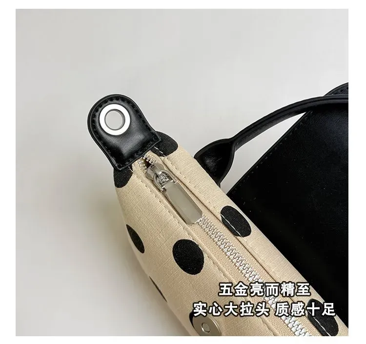 Tas Selempang Wanita Bahan PU Sintetis Motif Polkadot Bentuk Kotak Tali Panjang Model Flap