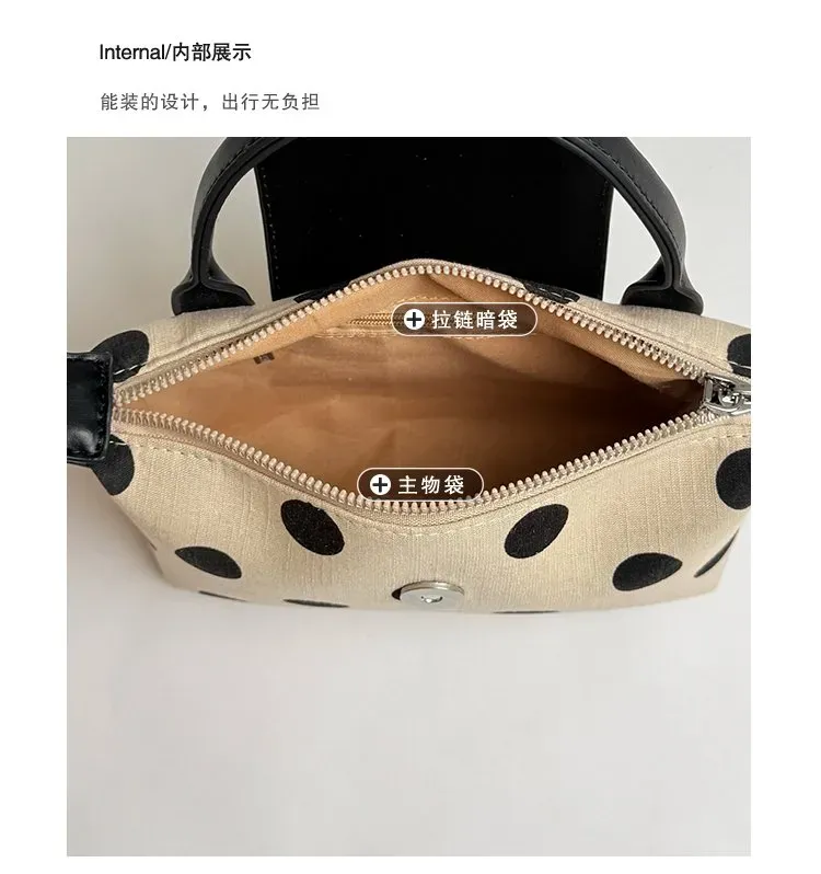 Tas Selempang Wanita Bahan PU Sintetis Motif Polkadot Bentuk Kotak Tali Panjang Model Flap