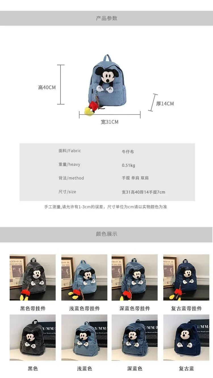 Tas Ransel Wanita Bahan Denim Polos Warna Biru Bentuk Kotak Tali Lebar Resleting Warna Hitam