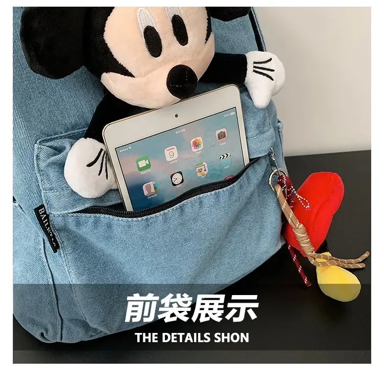 Tas Ransel Wanita Bahan Denim Polos Warna Biru Bentuk Kotak Tali Lebar Resleting Warna Hitam