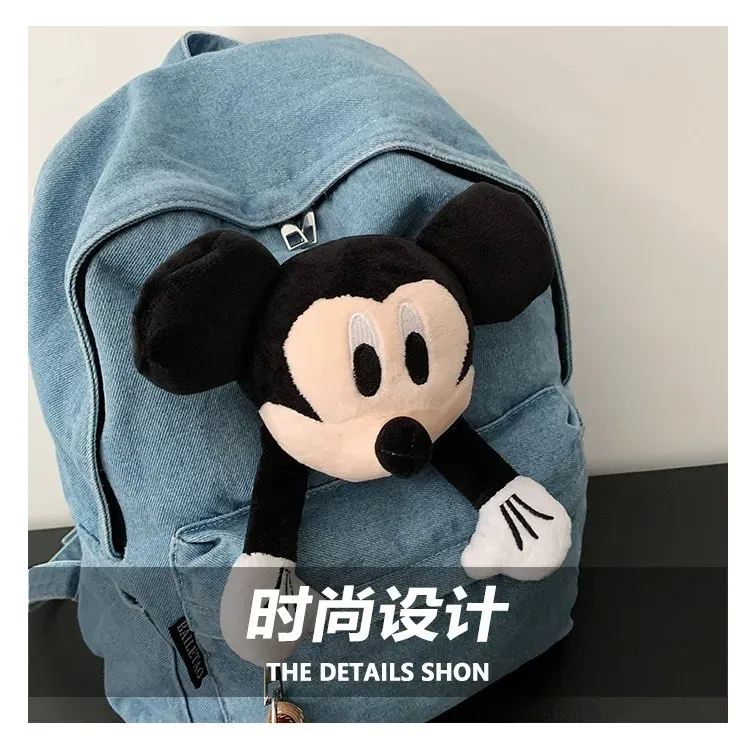 Tas Ransel Wanita Bahan Denim Polos Warna Biru Bentuk Kotak Tali Lebar Resleting Warna Hitam