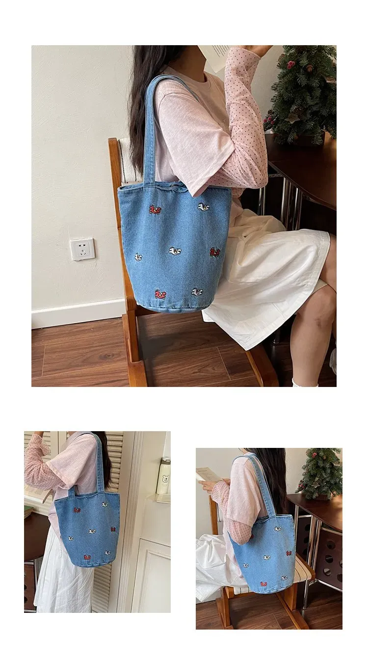 Tas Bucket Wanita Bahan PU Sintetis Motif Print Warna Biru Bentuk Bucket Tali Katalog Grosir