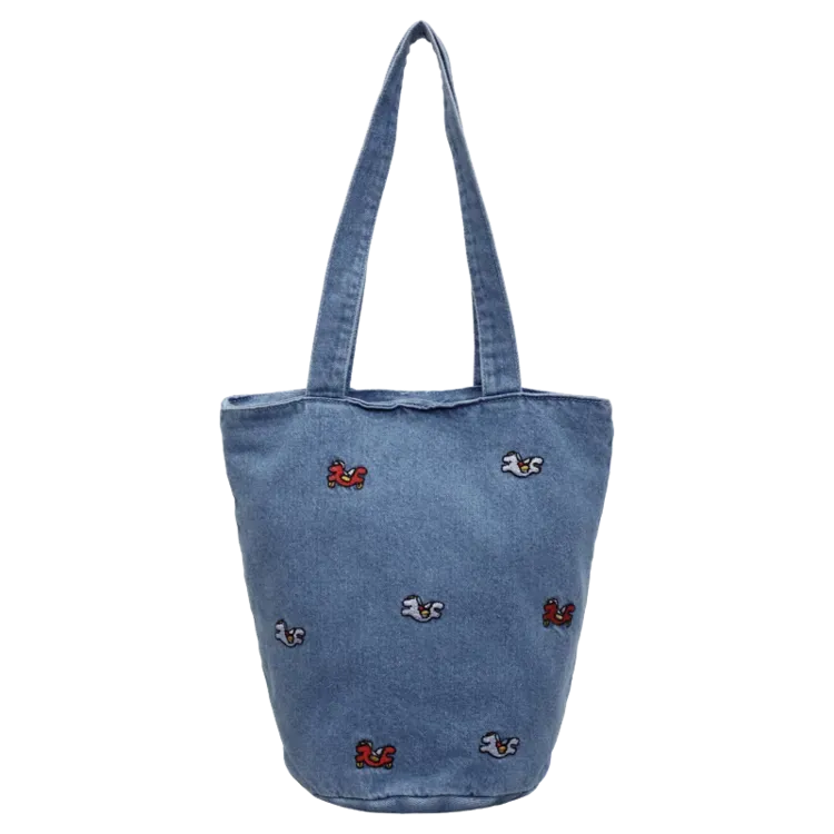 Tas Bucket Wanita Bahan PU Sintetis Motif Print Warna Biru Bentuk Bucket Tali Katalog Grosir kategori tas selempang grosir