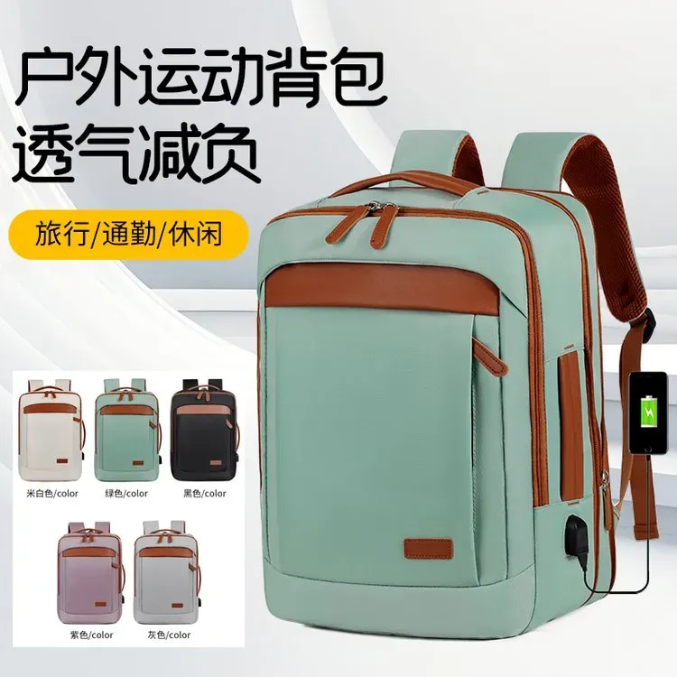 Tas Ransel Wanita Bahan Nylon Polos Warna Pink Bentuk Kotak Tali Lebar Resleting untuk Toko