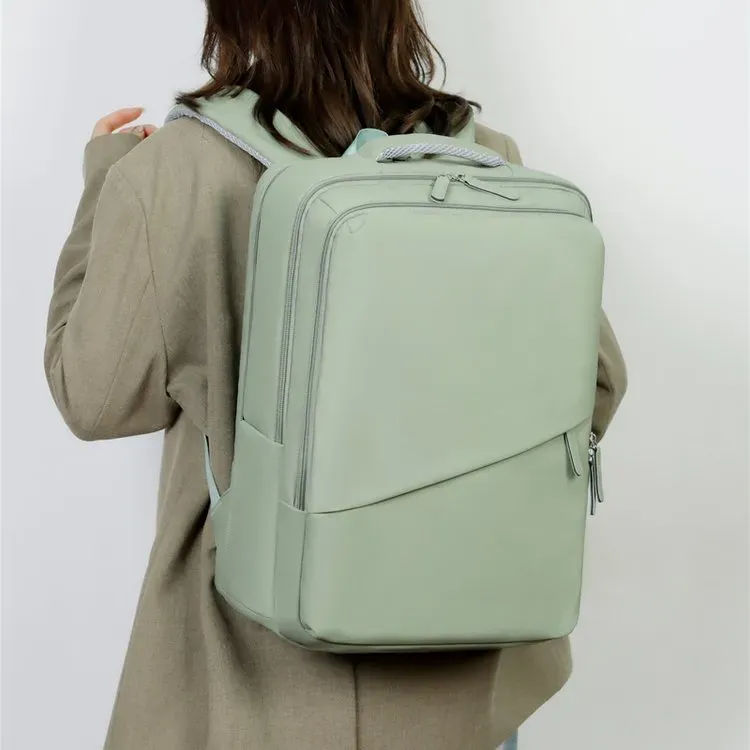 Tas Ransel Wanita Bahan Nylon Polos Warna Pink Bentuk Kotak Tali Lebar Resleting untuk Toko