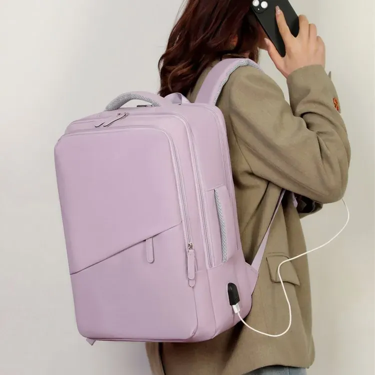 Tas Ransel Wanita Bahan Nylon Polos Warna Pink Bentuk Kotak Tali Lebar Resleting untuk Toko