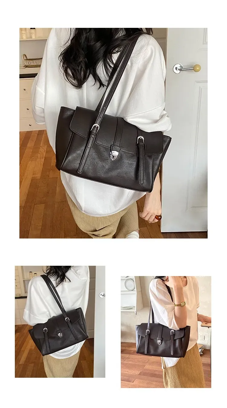 Tas Selempang Wanita Bahan PU Sintetis Polos Warna Hitam Bentuk Kotak Tali Lebar Stok Grosir