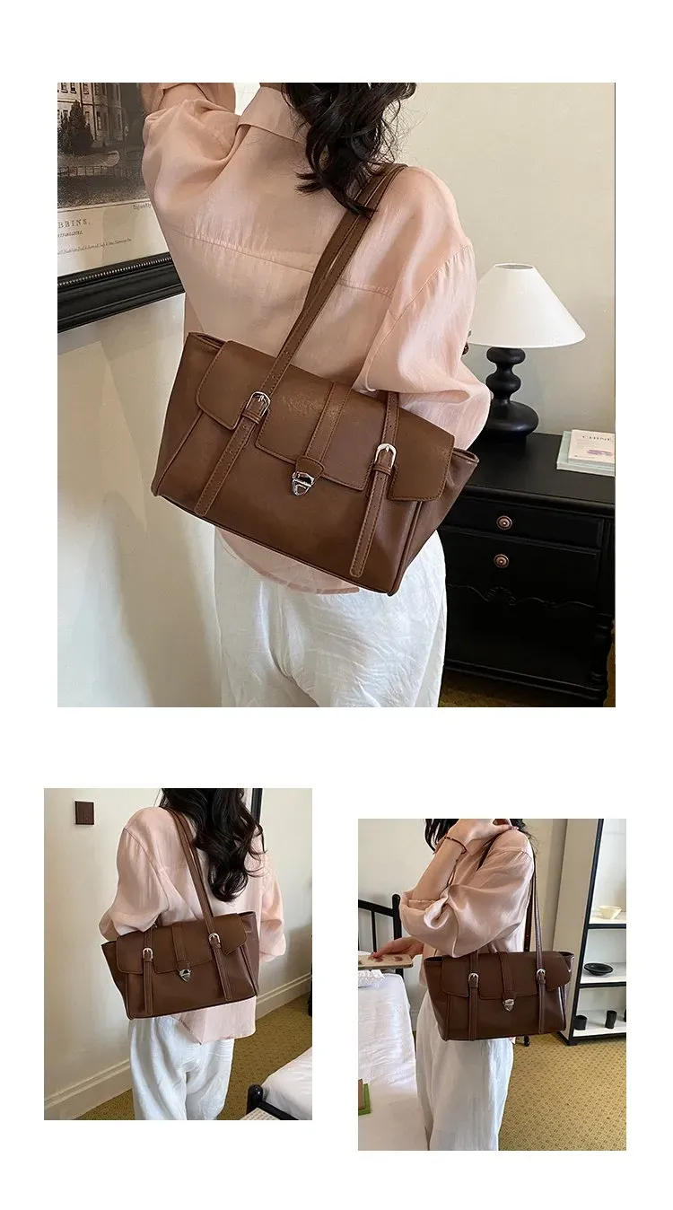 Tas Selempang Wanita Bahan PU Sintetis Polos Warna Hitam Bentuk Kotak Tali Lebar Stok Grosir