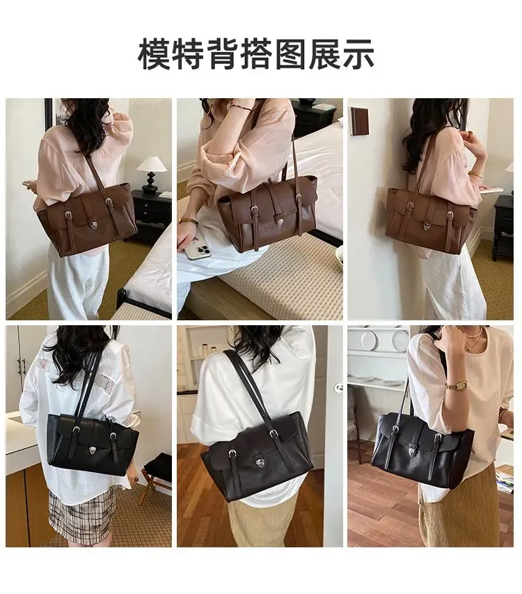 Tas Selempang Wanita Bahan PU Sintetis Polos Warna Hitam Bentuk Kotak Tali Lebar Stok Grosir