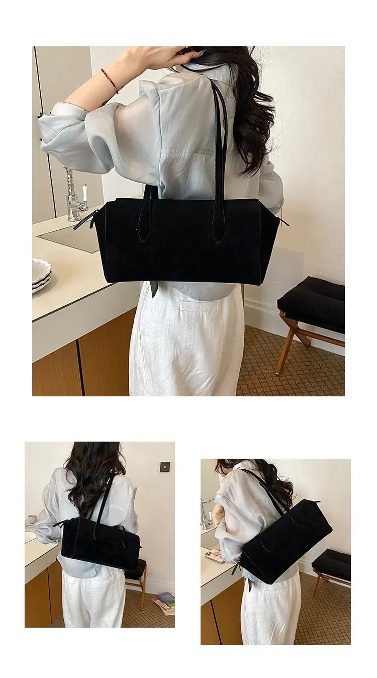 Tas Bahu Wanita Bahan PU Sintetis Polos Warna Hitam Bentuk Kotak Tali Lebar Resleting Grosir