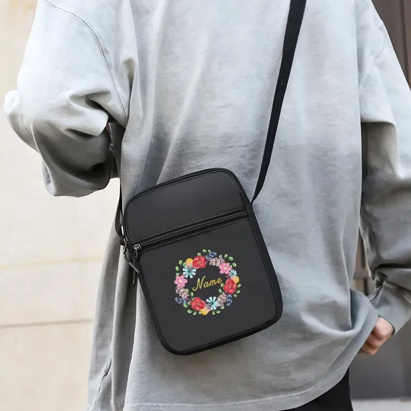 Tas Selempang Pria Bahan Nylon Motif Floral Warna Hitam Bentuk Kotak Tali Grosir Import