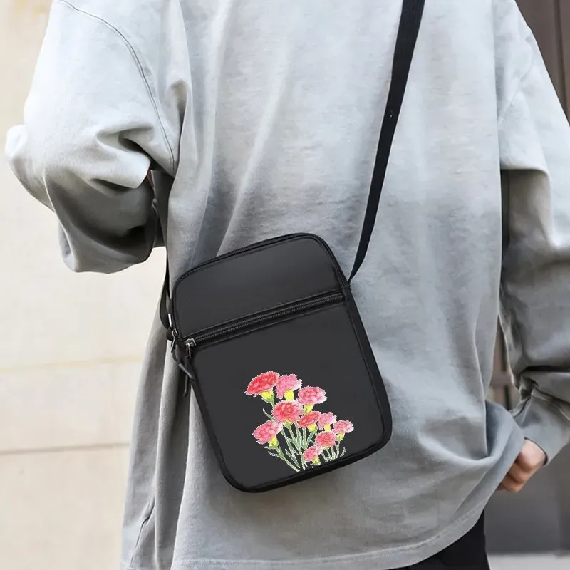 Tas Selempang Pria Bahan Nylon Motif Floral Warna Hitam Bentuk Kotak Tali Grosir Import
