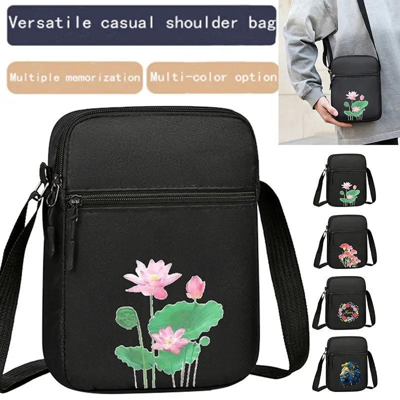 Tas Selempang Pria Bahan Nylon Motif Floral Warna Hitam Bentuk Kotak Tali Grosir Import