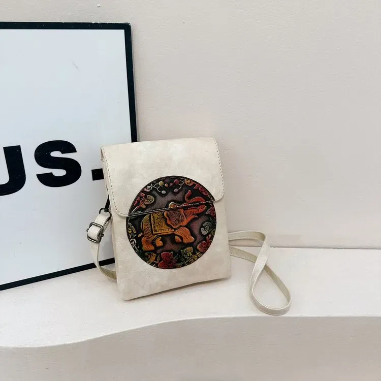 Tas Selempang Wanita Bahan PU Sintetis Motif Floral Bentuk Kotak Tali Panjang Resleting Grosir