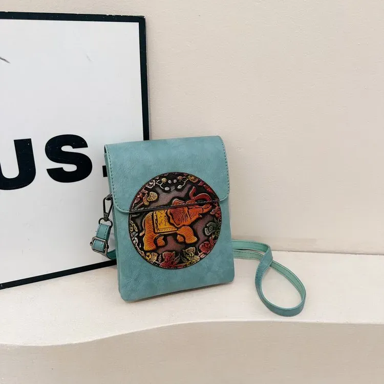 Tas Selempang Wanita Bahan PU Sintetis Motif Floral Bentuk Kotak Tali Panjang Resleting Grosir