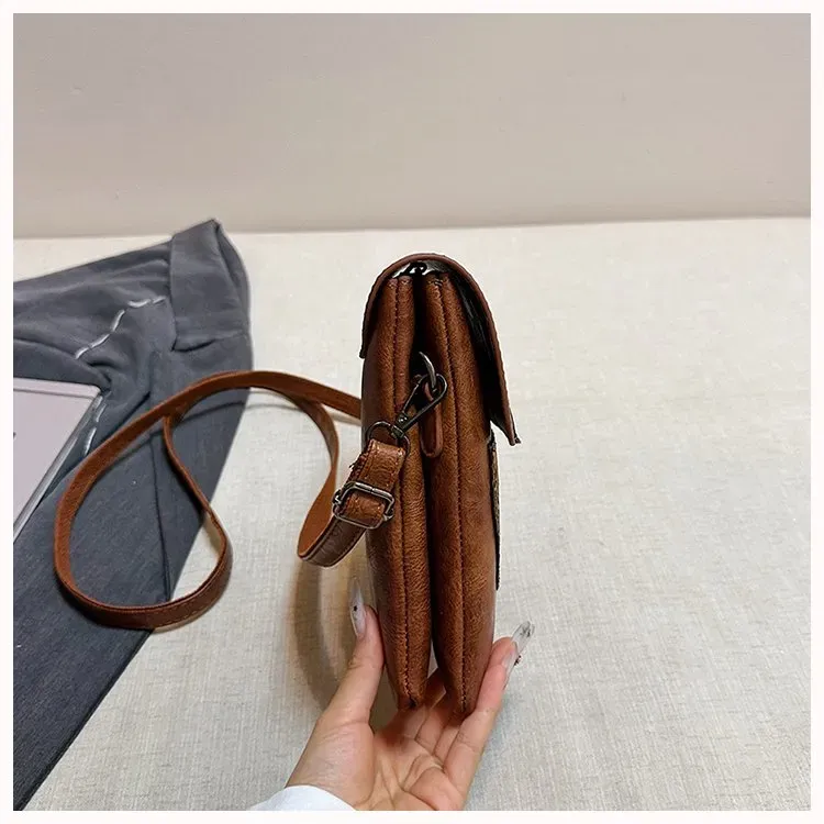 Tas Selempang Wanita Bahan PU Sintetis Motif Floral Bentuk Kotak Tali Panjang Resleting Grosir