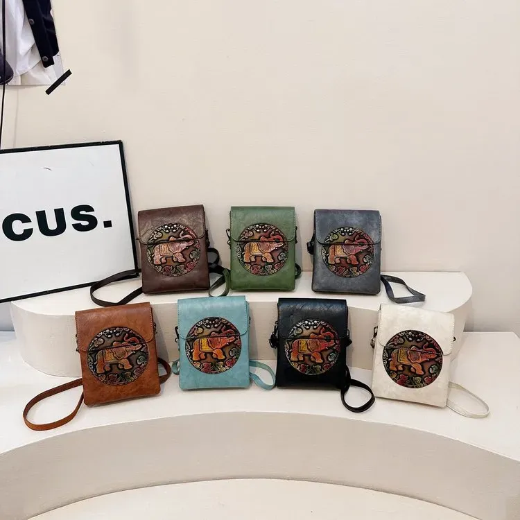 Tas Selempang Wanita Bahan PU Sintetis Motif Floral Bentuk Kotak Tali Panjang Resleting Grosir