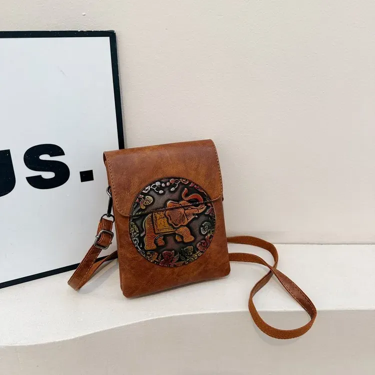 Tas Selempang Wanita Bahan PU Sintetis Motif Floral Bentuk Kotak Tali Panjang Resleting Grosir