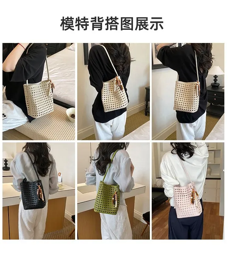 Tas Bucket Wanita Bahan PU Sintetis Motif Print Warna Hitam Bentuk Bucket Tali Katalog Grosir