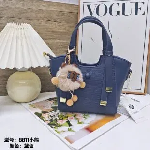 Tas Selempang Wanita Bahan PU Sintetis Polos Warna Biru Bentuk Kotak Tali untuk Toko Online