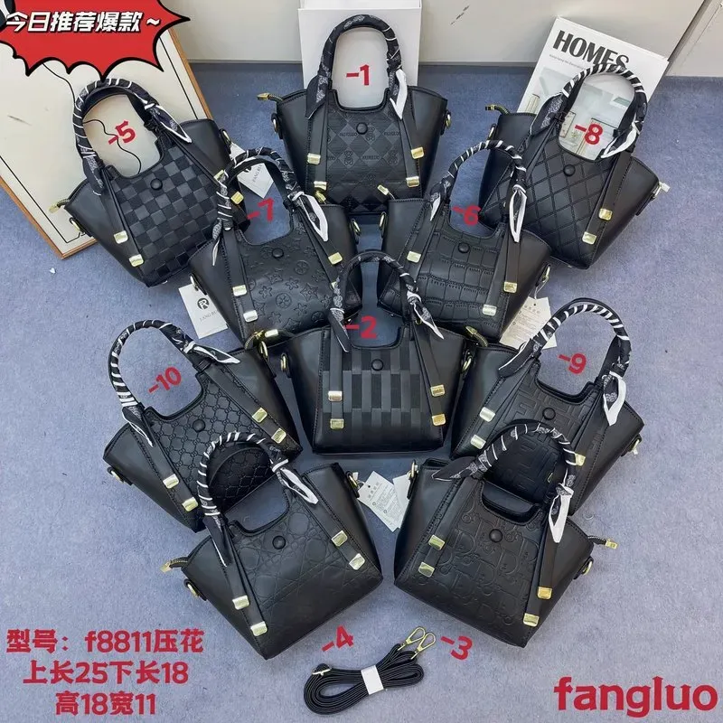 Tas Selempang Wanita Bahan PU Sintetis Motif Print Warna Hitam Bentuk Kotak Tali Resleting
