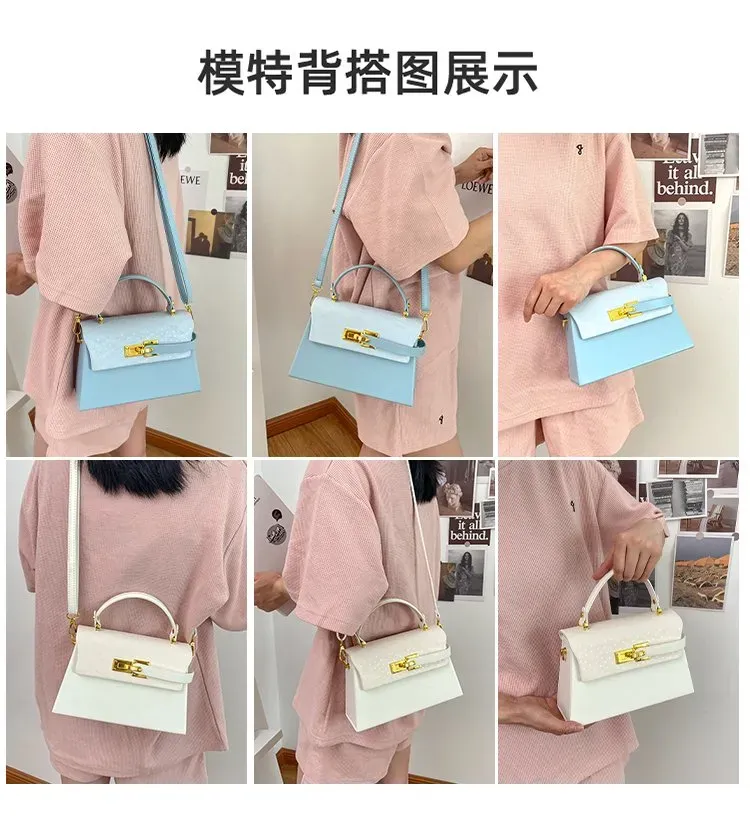 Tas Selempang Wanita Bahan PU Sintetis Motif Print Bentuk Kotak Tali Panjang Stok China