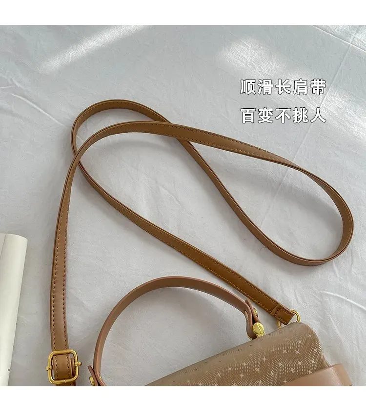 Tas Selempang Wanita Bahan PU Sintetis Motif Print Bentuk Kotak Tali Panjang Stok China