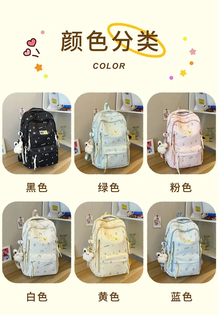 Tas Ransel Wanita Bahan Nylon Motif Print Warna Biru Bentuk Kotak Tali Lebar Harga Grosir