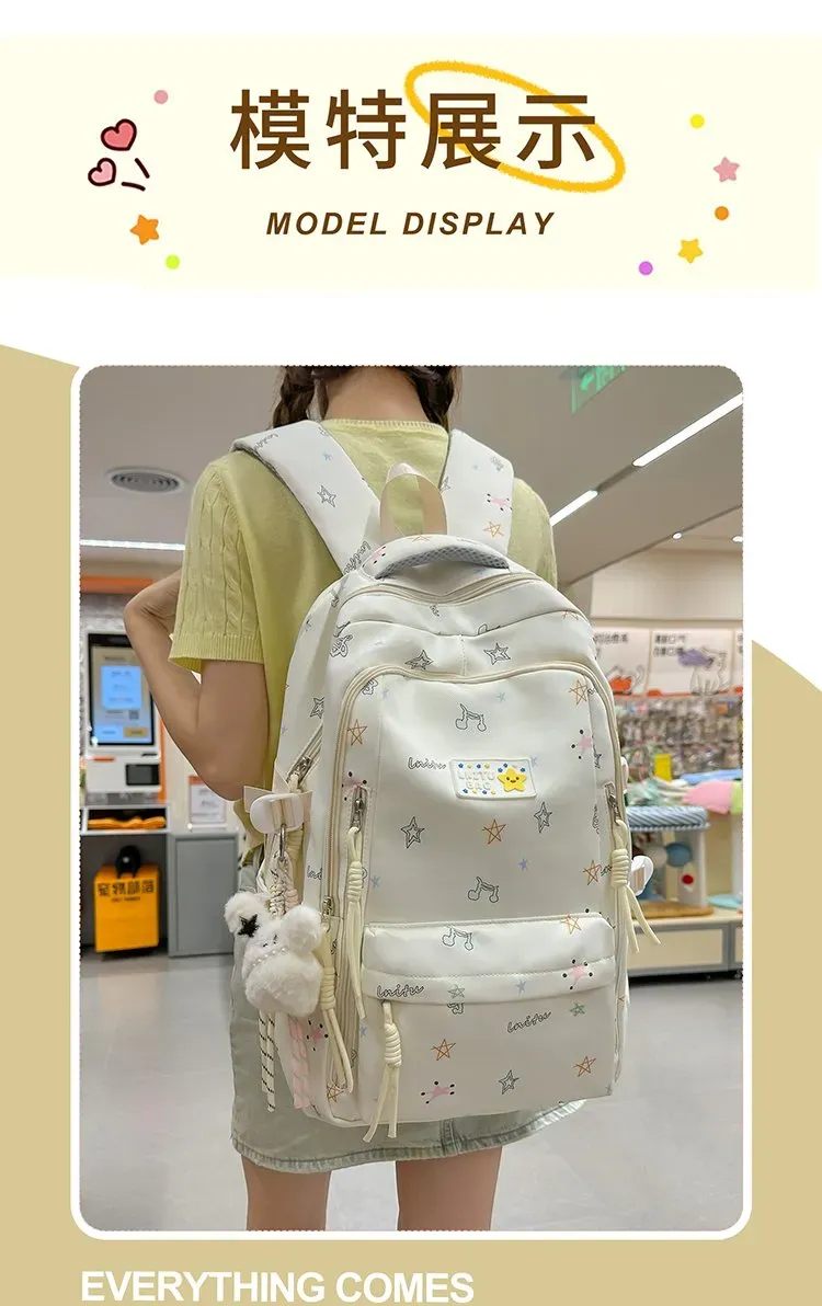 Tas Ransel Wanita Bahan Nylon Motif Print Warna Biru Bentuk Kotak Tali Lebar Harga Grosir