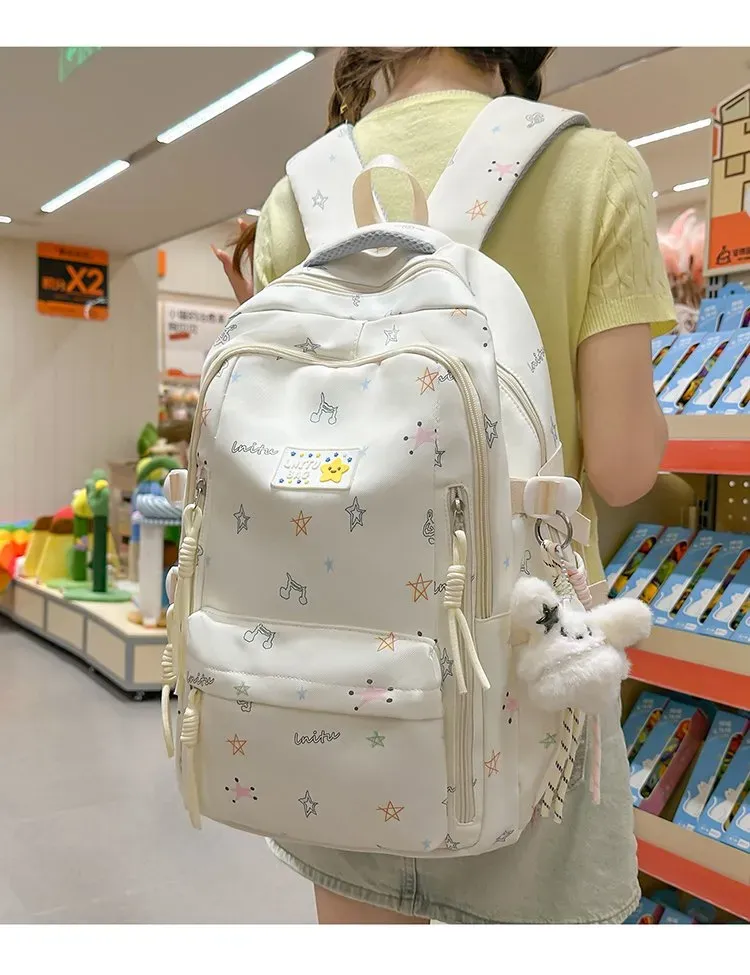 Tas Ransel Wanita Bahan Nylon Motif Print Warna Biru Bentuk Kotak Tali Lebar Harga Grosir