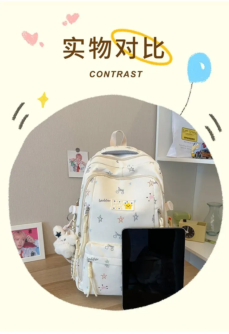 Tas Ransel Wanita Bahan Nylon Motif Print Warna Biru Bentuk Kotak Tali Lebar Harga Grosir