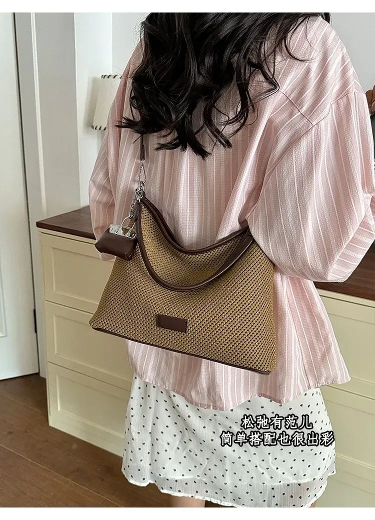 Tas Selempang Wanita Bahan PU Sintetis Motif Print Warna Kuning Model Hobo Tali Grosir Import