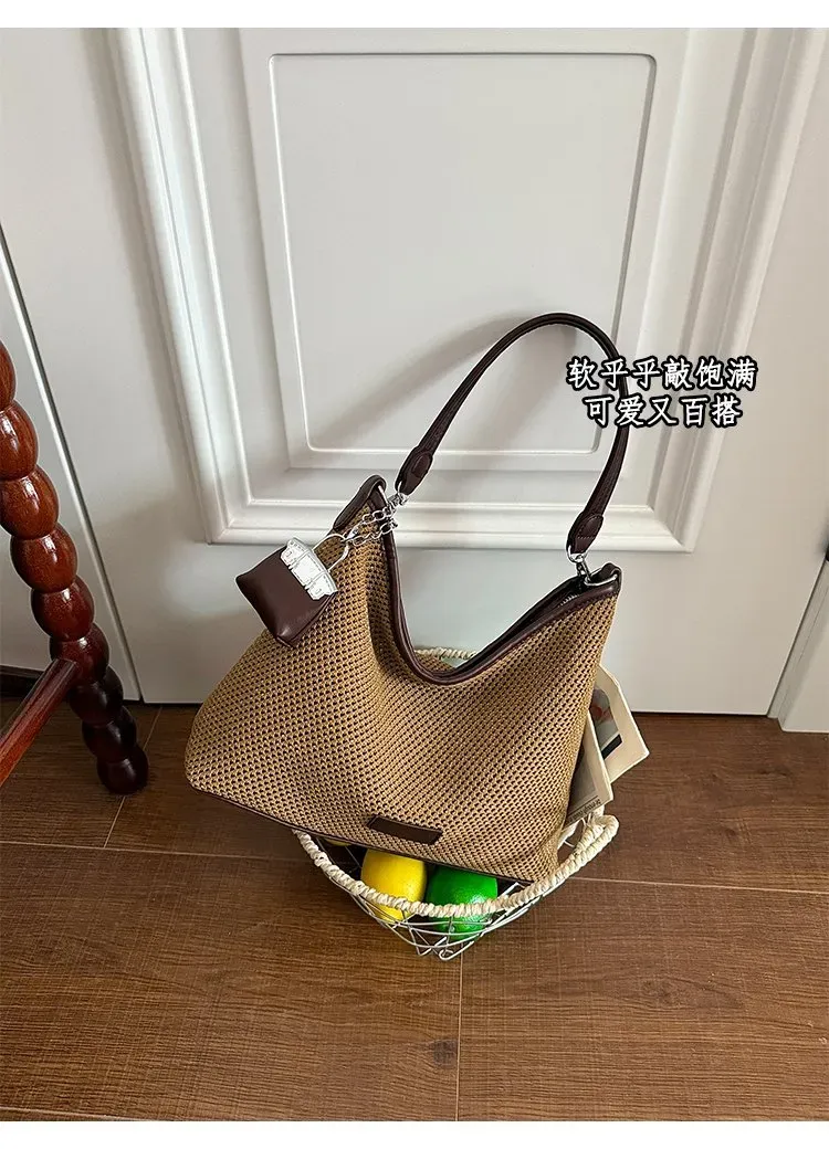 Tas Selempang Wanita Bahan PU Sintetis Motif Print Warna Kuning Model Hobo Tali Grosir Import