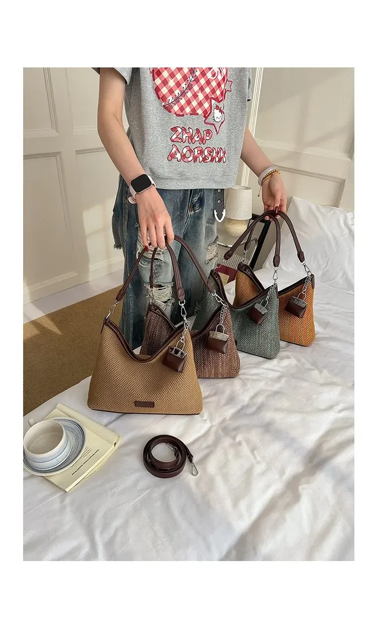 Tas Selempang Wanita Bahan PU Sintetis Motif Print Warna Kuning Model Hobo Tali Grosir Import