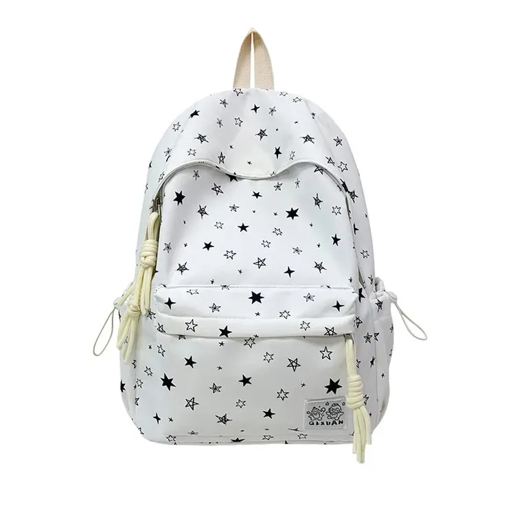 Tas Ransel Wanita Bahan Kain Motif Bintang Warna Biru Bentuk Kotak Tali Lebar Grosir Import