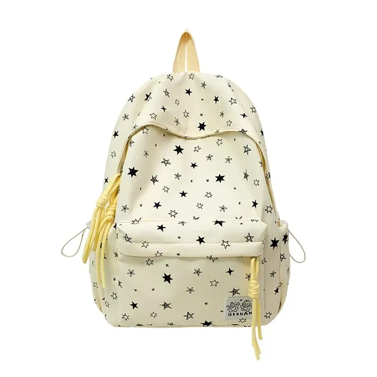 Tas Ransel Wanita Bahan Kain Motif Bintang Warna Biru Bentuk Kotak Tali Lebar Grosir Import