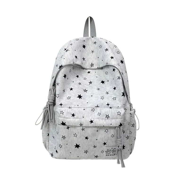 Tas Ransel Wanita Bahan Kain Motif Bintang Warna Biru Bentuk Kotak Tali Lebar Grosir Import