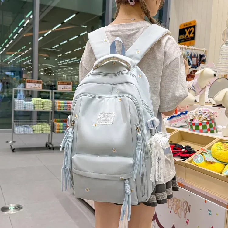Tas Ransel Wanita Bahan Kain Motif Print Bentuk Kotak Tali Lebar Resleting Grosir Import