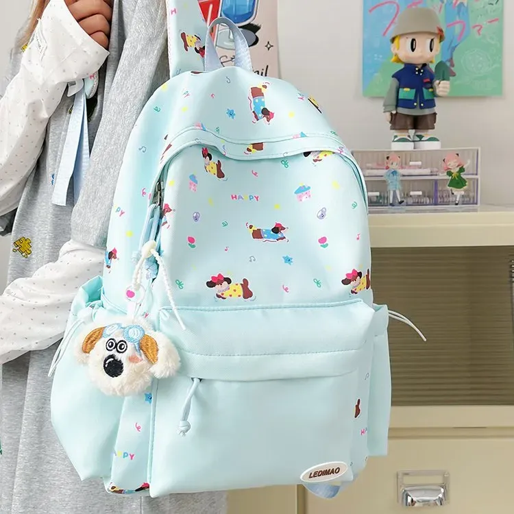 Tas Ransel Wanita Bahan Oxford Motif Print Warna Kuning Bentuk Kotak Tali Lebar Grosir Import