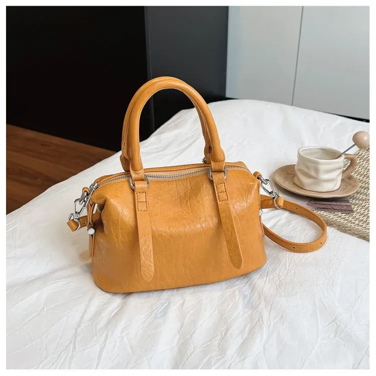 Tas Selempang Wanita Bahan PU Sintetis Polos Warna Kuning Bentuk Kotak Tali Stok China