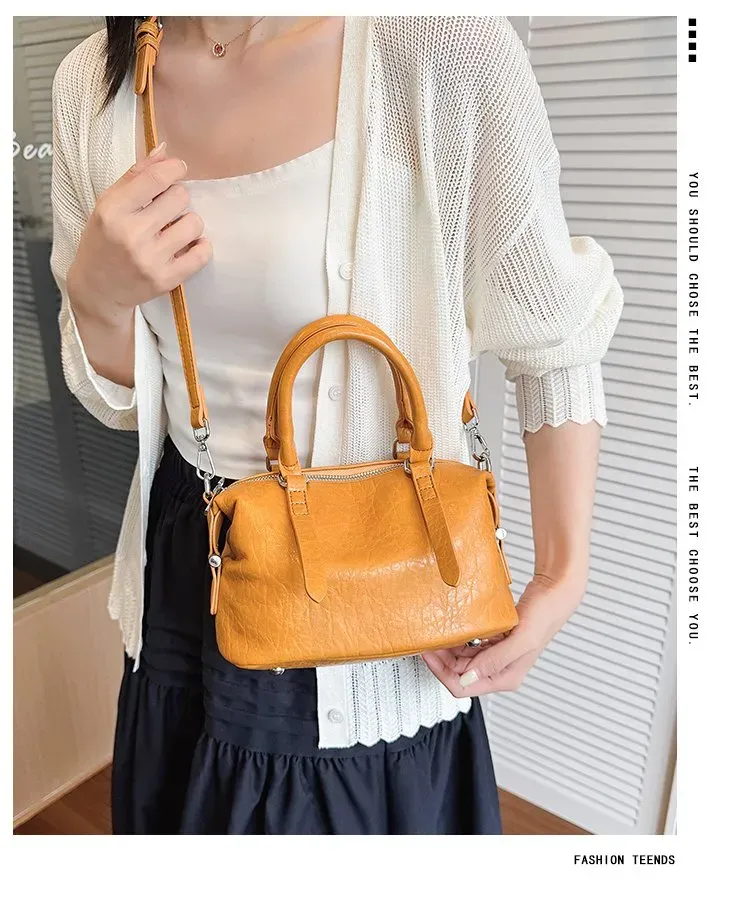 Tas Selempang Wanita Bahan PU Sintetis Polos Warna Kuning Bentuk Kotak Tali Stok China