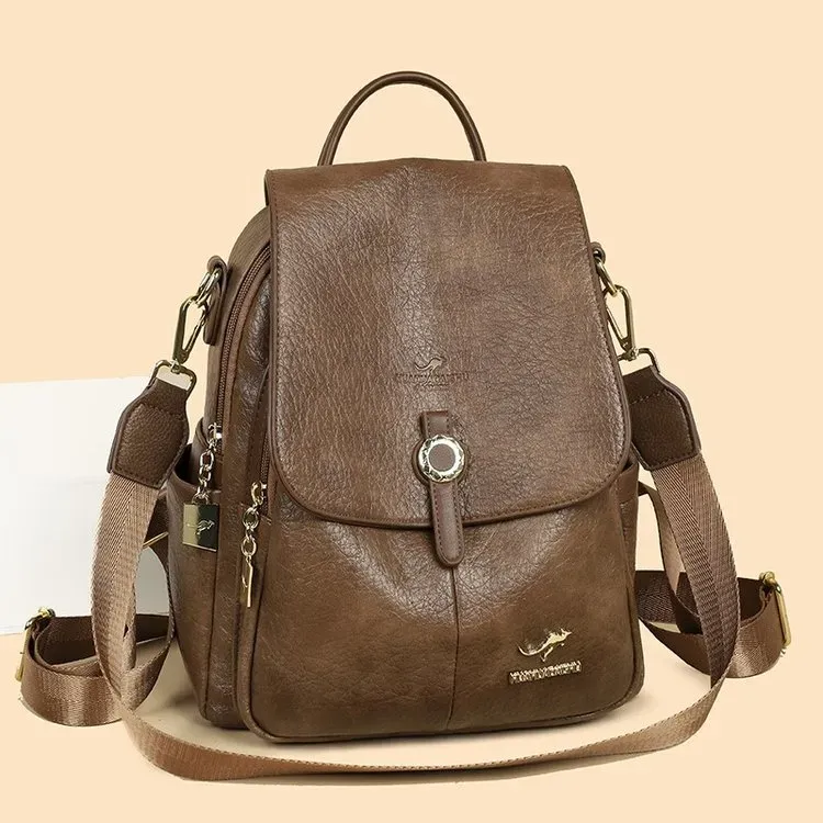 Tas Ransel Wanita Bahan PU Sintetis Polos Bentuk Kotak Tali Lebar Resleting Grosir Import
