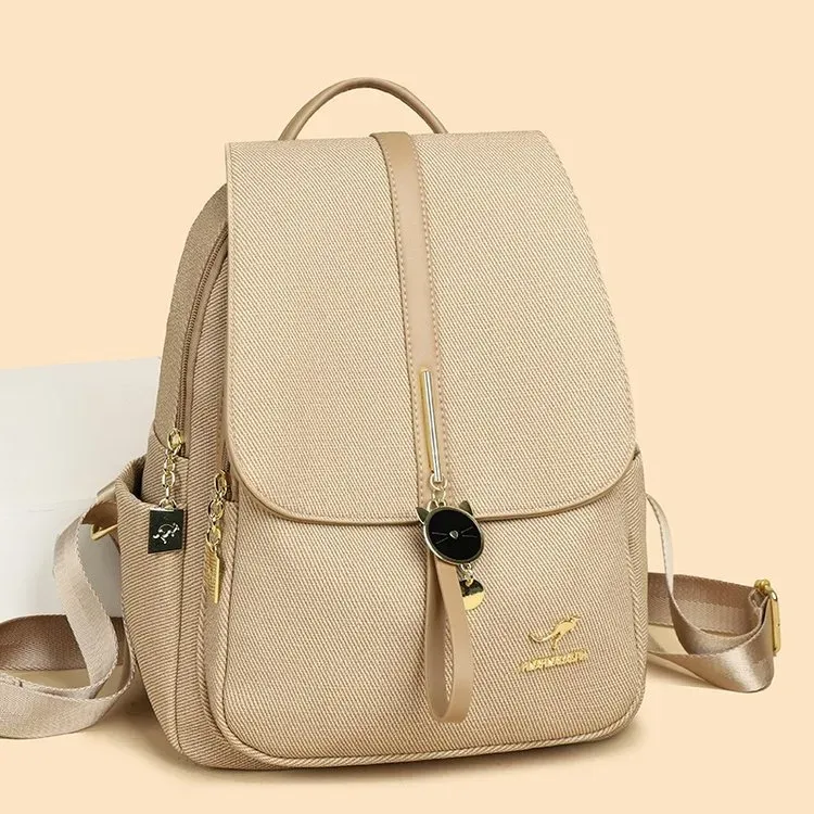 Tas Ransel Wanita Bahan PU Sintetis Polos Bentuk Kotak Tali Lebar Resleting Grosir Import
