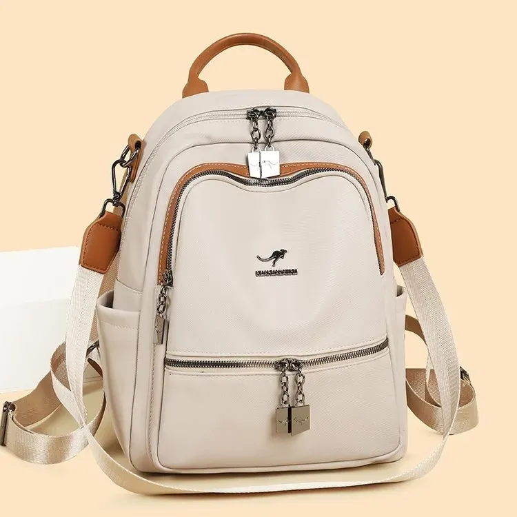 Tas Ransel Wanita Bahan PU Sintetis Polos Bentuk Kotak Tali Lebar Resleting Grosir Import
