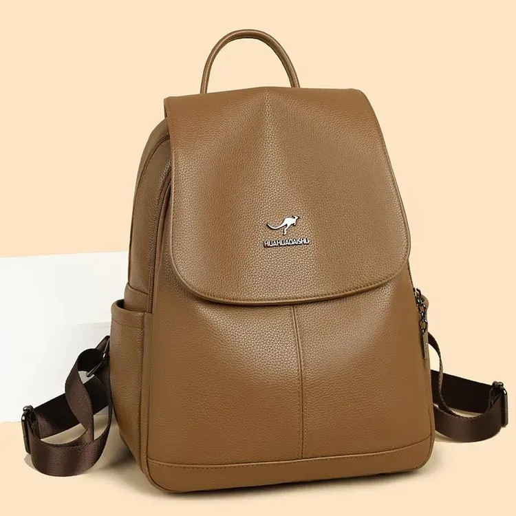 Tas Ransel Wanita Bahan PU Sintetis Polos Bentuk Kotak Tali Lebar Resleting Grosir Import